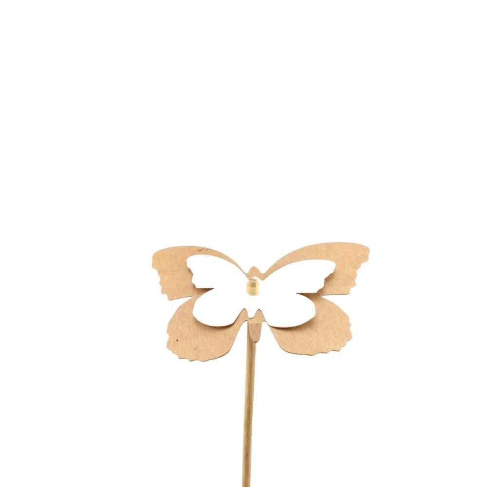 Schmetterling Kraft auf Stab weiss L12cm D07cm