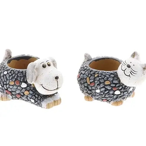 Keramik Übertopf  Katze/Hund grau D15cm H09cm