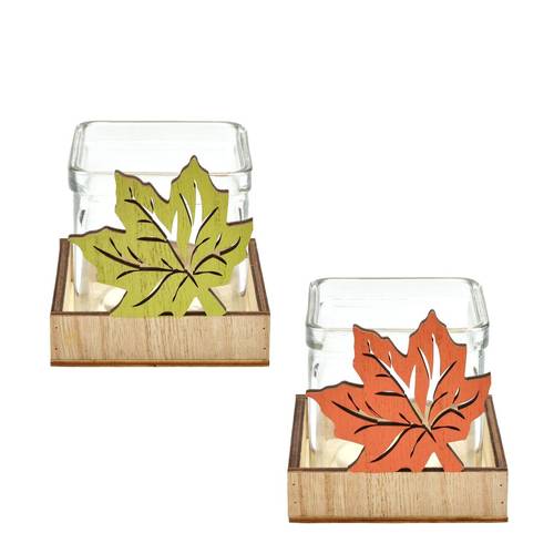 Glas Teelicht Blatt mix D08cm H08cm
