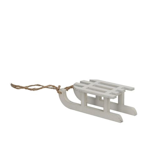 Deko Hänger Schlitt Holz weiss D09cm