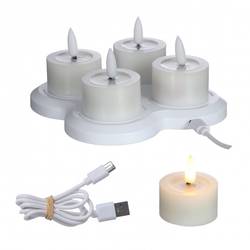 LED Teelichten 4/Set weiss D04.5cm H2.5cm USBc 