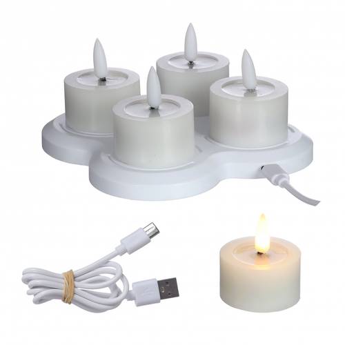 LED Teelichten 4/Set weiss D04.5cm H2.5cm USBc 