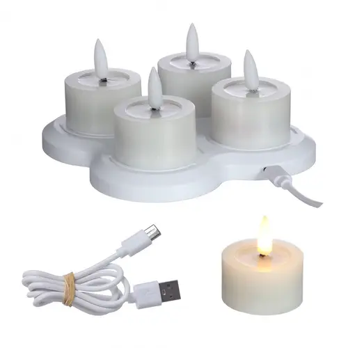 LED Teelichten 4/Set weiss D04.5cm H2.5cm USBc 