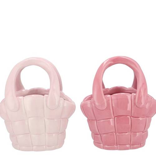 Keramik Vase Happy Tasche rosa mix 19x12x22cm