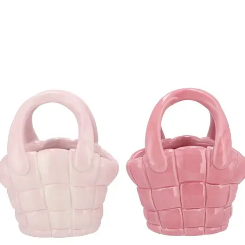 Keramik Vase Happy Tasche rosa mix 19x12x22cm
