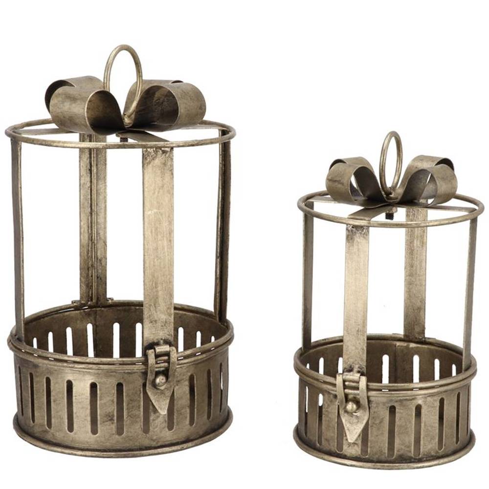 Laterne Kaya gold Schleife 2/Set 15x26/12x21cm