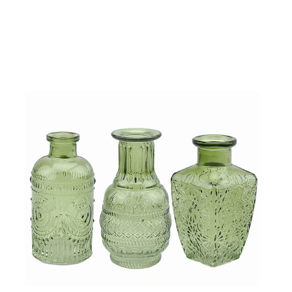 Glas Flasche Coti mix grün D06.5cm H13cm 