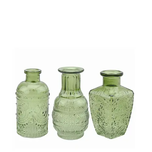 Glas Flasche Coti mix grün D06.5cm H13cm 