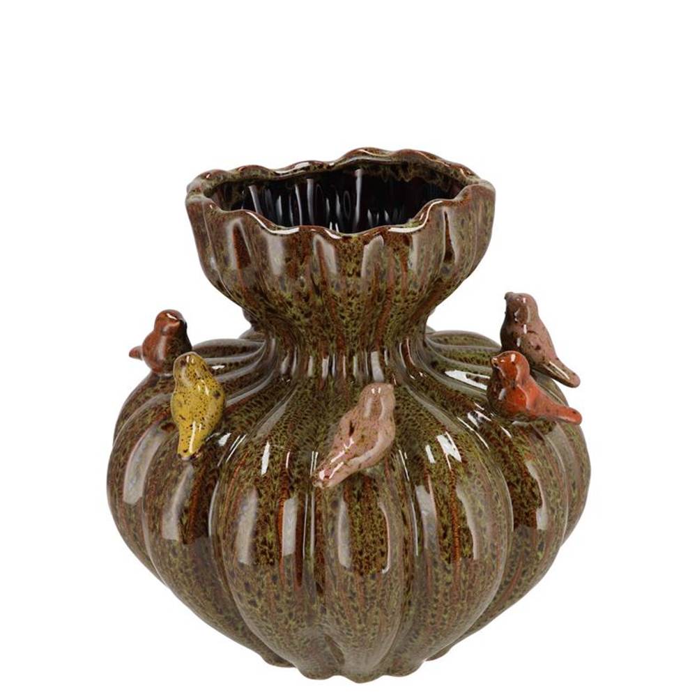Keramik Vase Vogel Wild braun 17x17x17cm