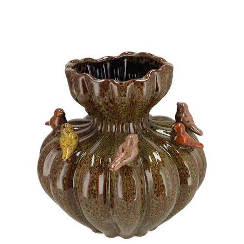 Keramik Vase Vogel Wild braun 17x17x17cm