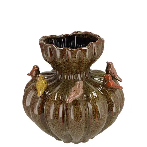 Keramik Vase Vogel Wild braun 17x17x17cm