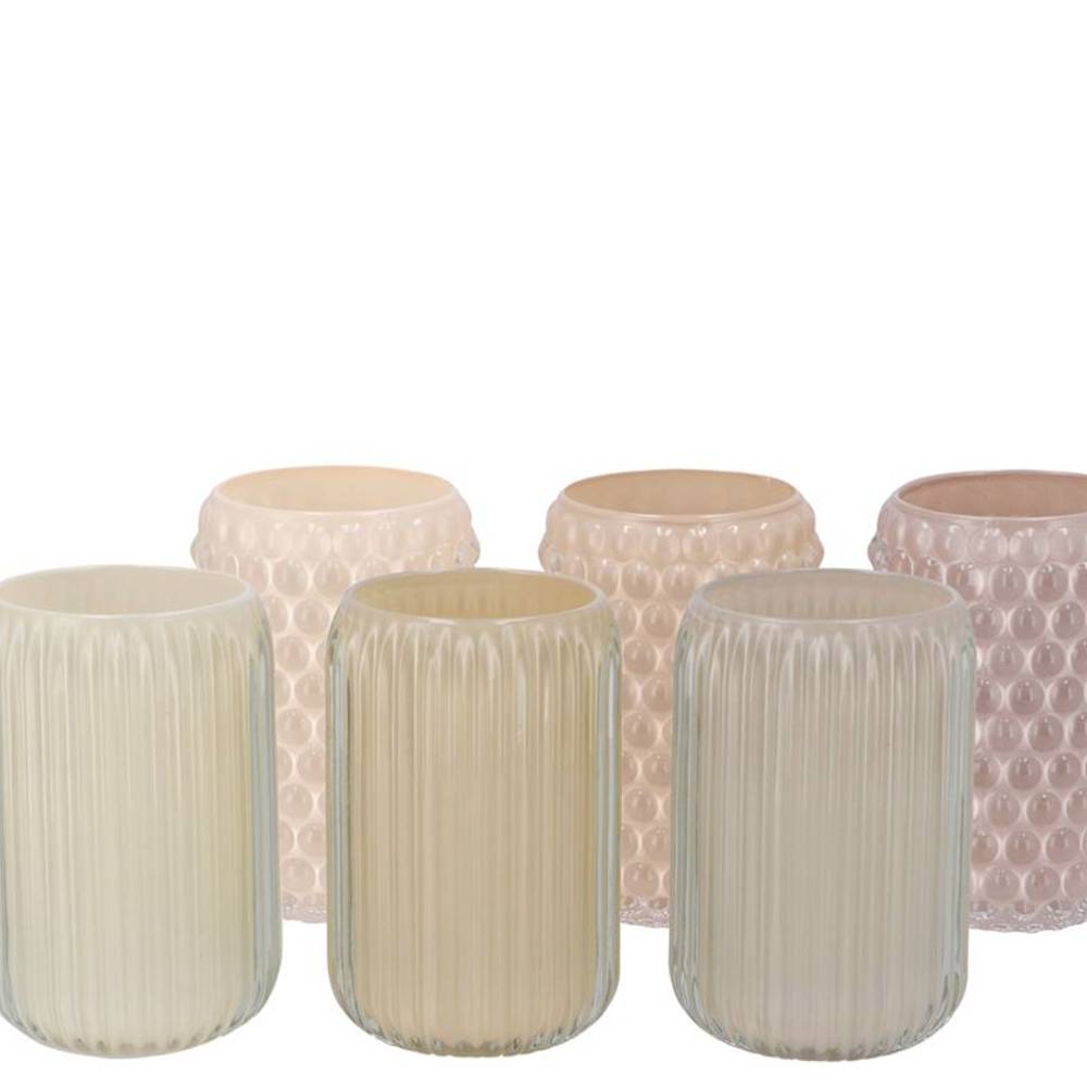 Glas Teelicht Roman creme mix D09cm H13cm