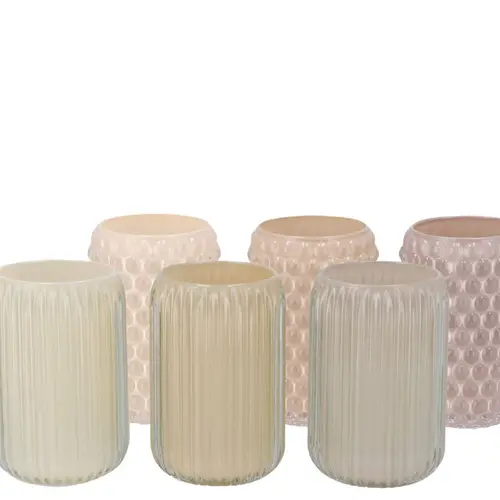 Glas Teelicht Roman creme mix D09cm H13cm