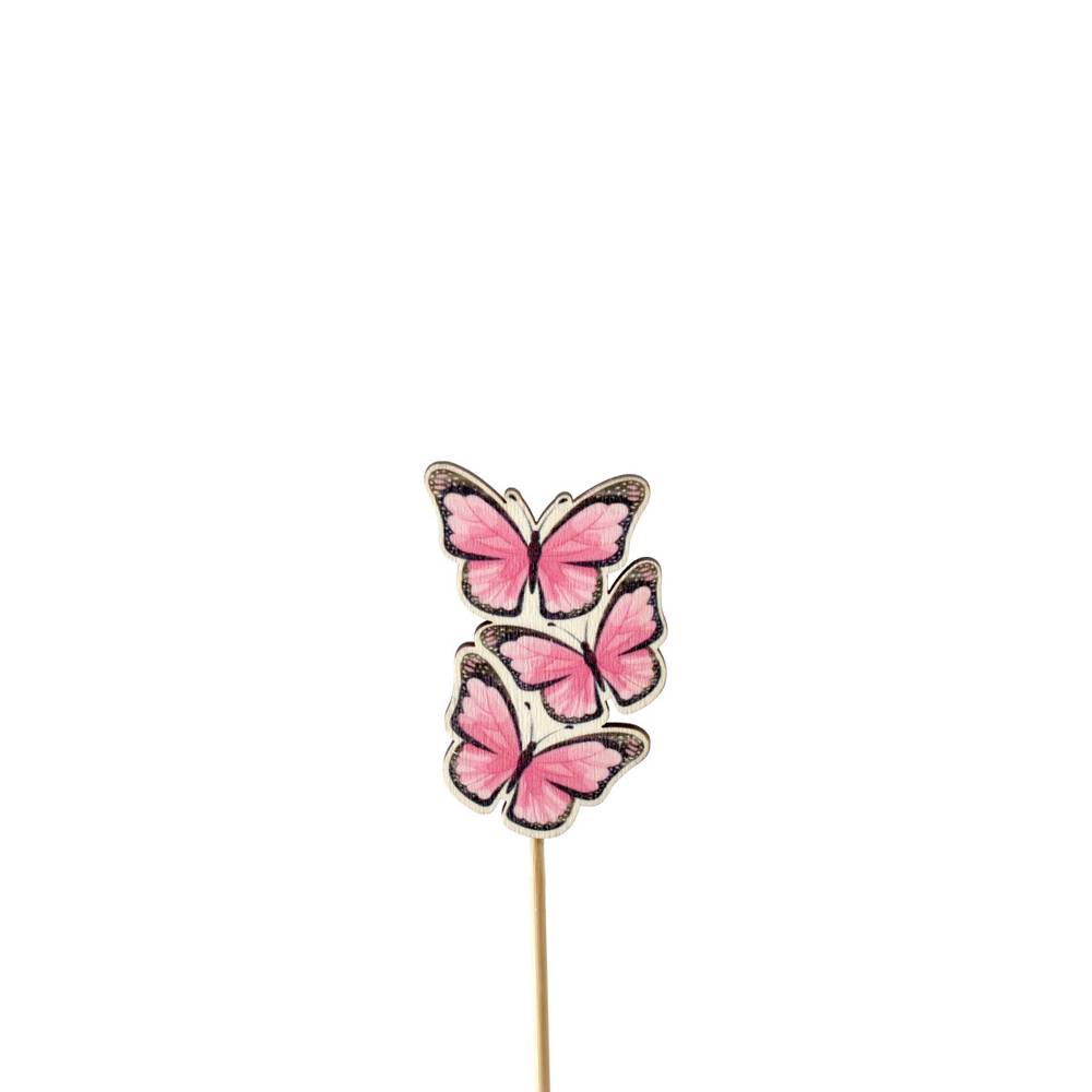 Schmetterling Trio auf Stab rosa D08cm L50cm