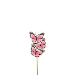 Schmetterling Trio auf Stab rosa D08cm L50cm