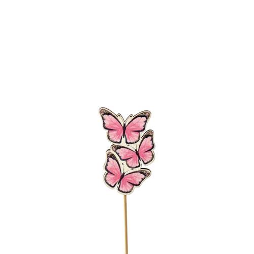 Schmetterling Trio auf Stab rosa D08cm L50cm