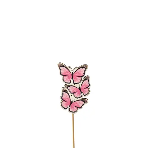 Schmetterling Trio auf Stab rosa D08cm L50cm