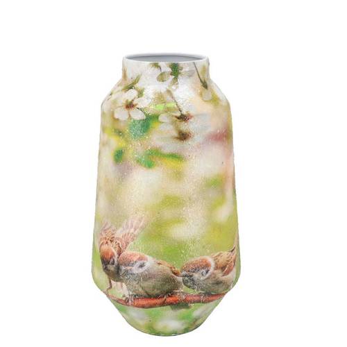 Eisen Vase April Vogel grün 26x26x26cm