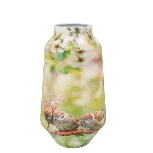 Eisen Vase April Vogel grün 26x26x26cm