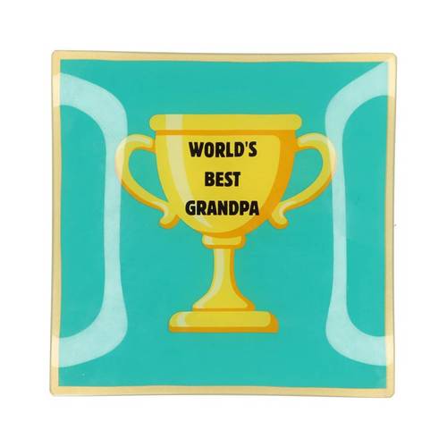 Teller Viereck Best Grandpa blau 18x18x02cm