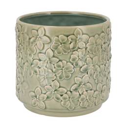 Keramik Übertopf Liv Blumen grün 20x20x18cm