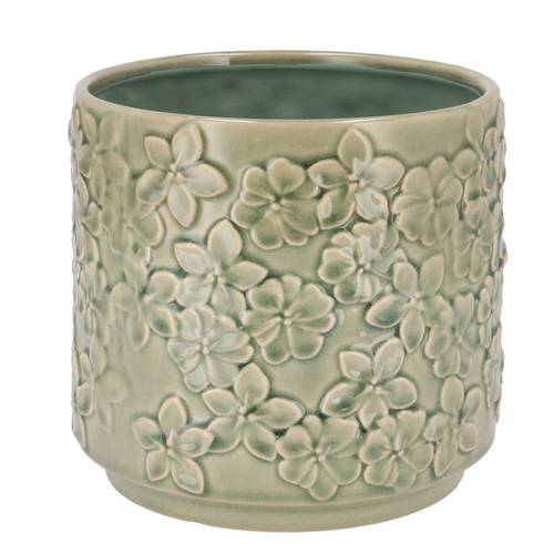 Keramik Übertopf Liv Blumen grün 20x20x18cm