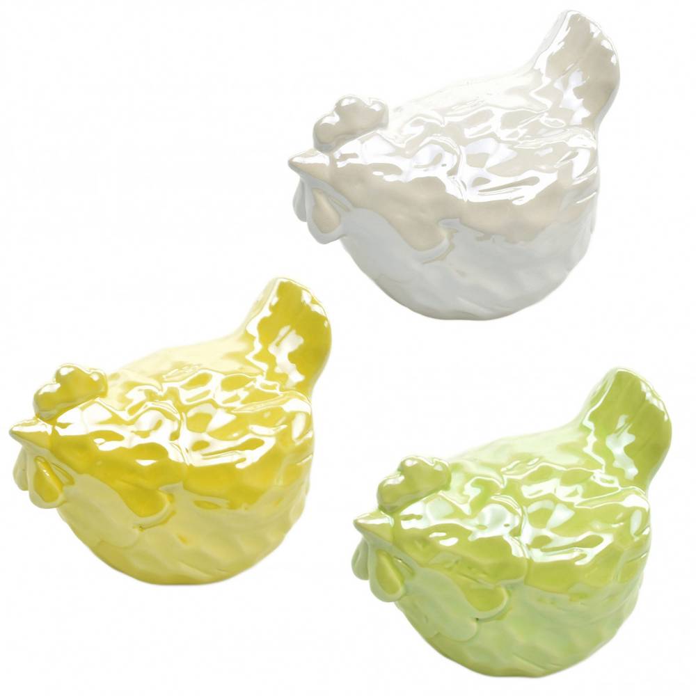Keramik Huhn mix gelb/grün/weiss D07cm H09.5cm