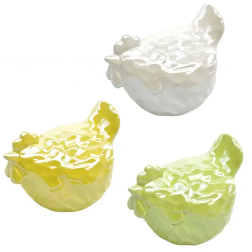 Keramik Huhn mix gelb/grün/weiss D07cm H09.5cm