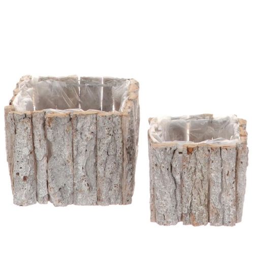 Holz Übertopf Bast 2/Set 15/15x12cm