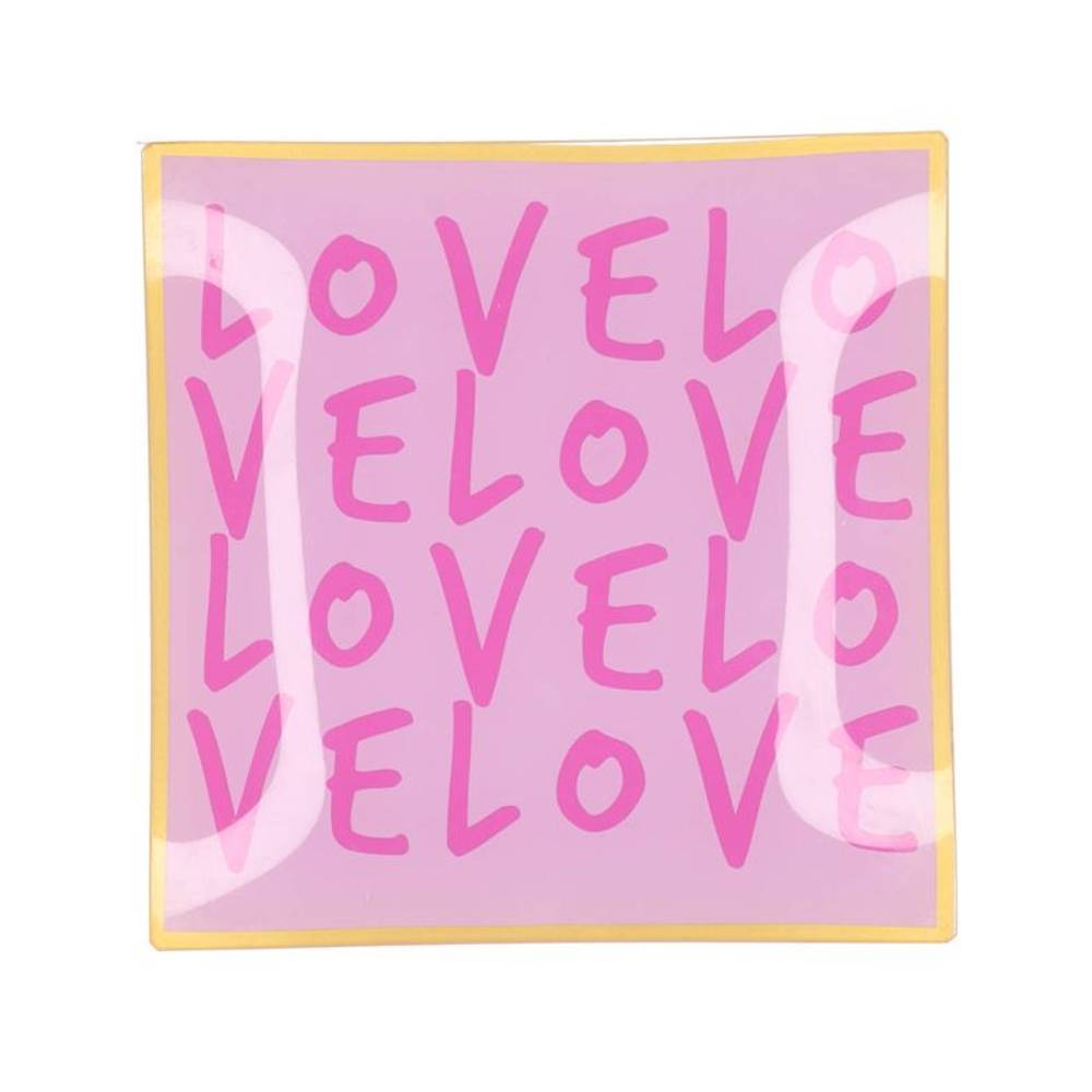 Teller Viereck Love rosa 18x18x02cm