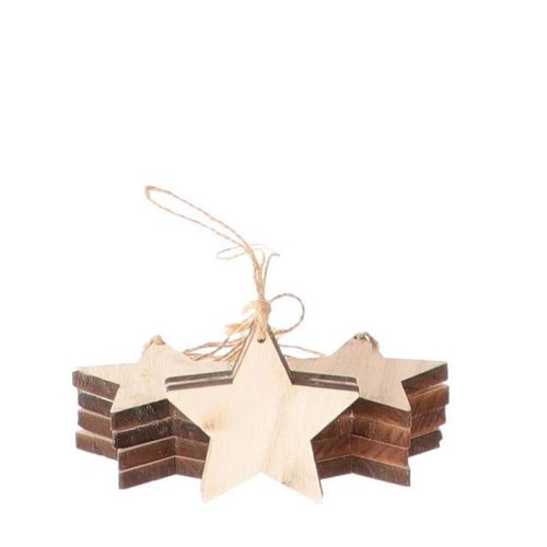 Deko Hänger Stern Holz natur 7cm 10st