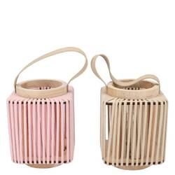 Laterne Cruz Viereck mix rosa/weiss 11x14x17cm