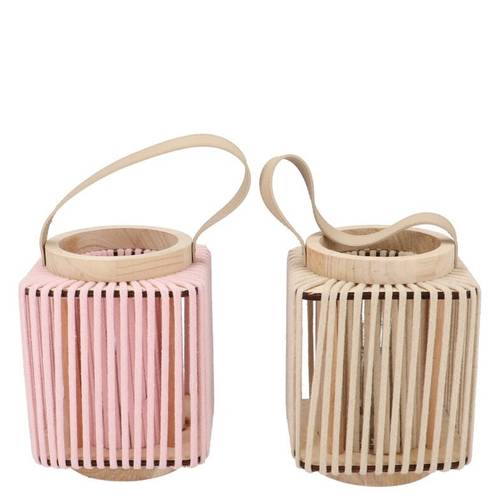 Laterne Cruz Viereck mix rosa/weiss 11x14x17cm