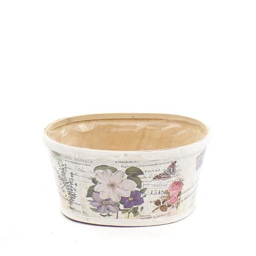 Holz Übertopf Blume creme Oval 22x18x11cm