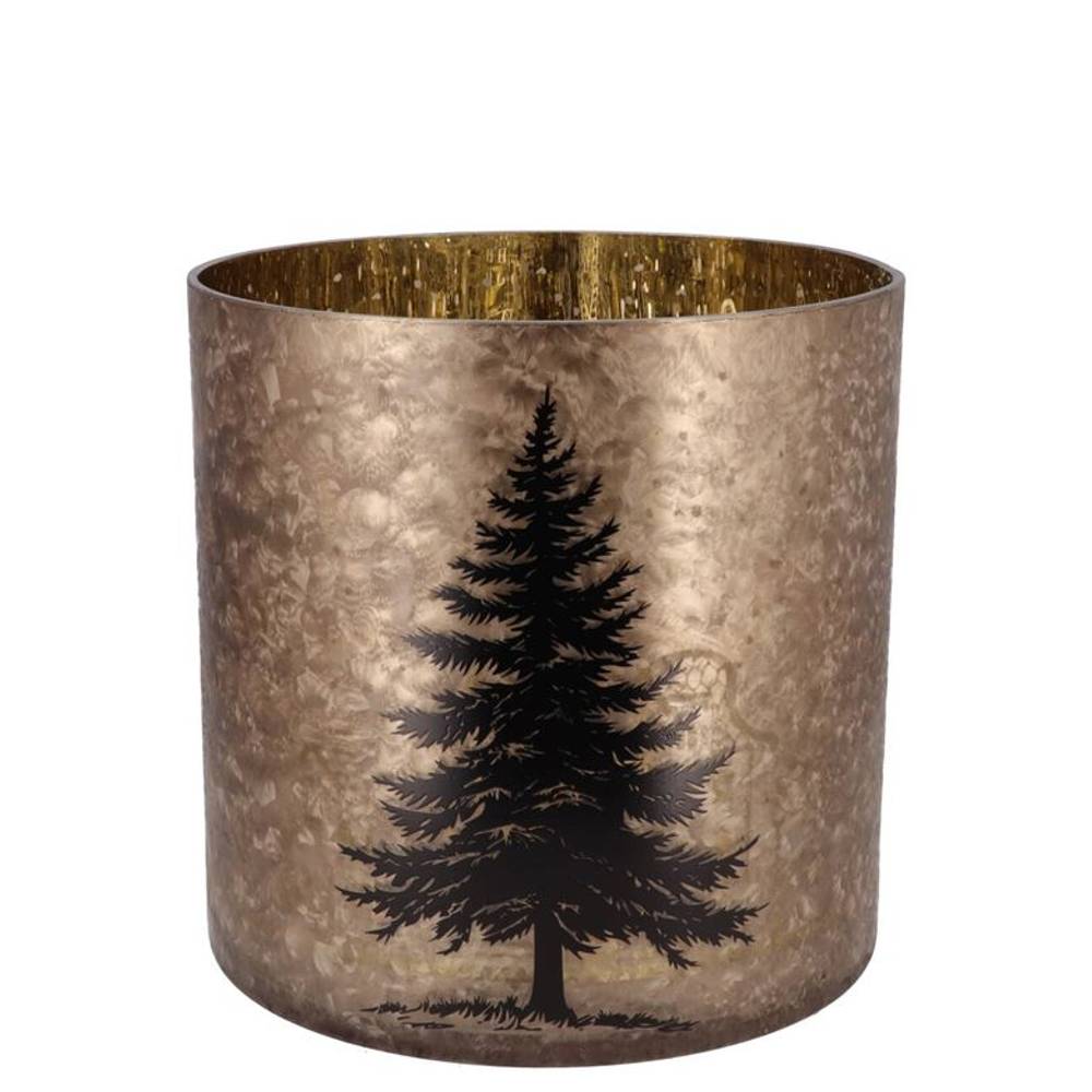 Glas Teelicht Ruby Baum gold 15x15cm