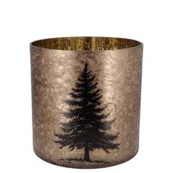 Glas Teelicht Ruby Baum gold 15x15cm