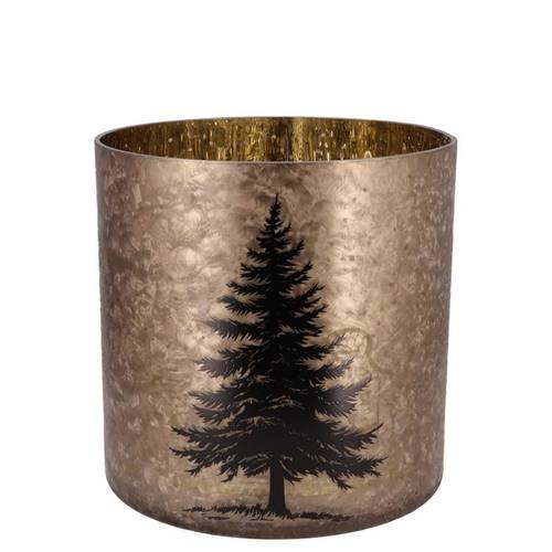 Glas Teelicht Ruby Baum gold 15x15cm