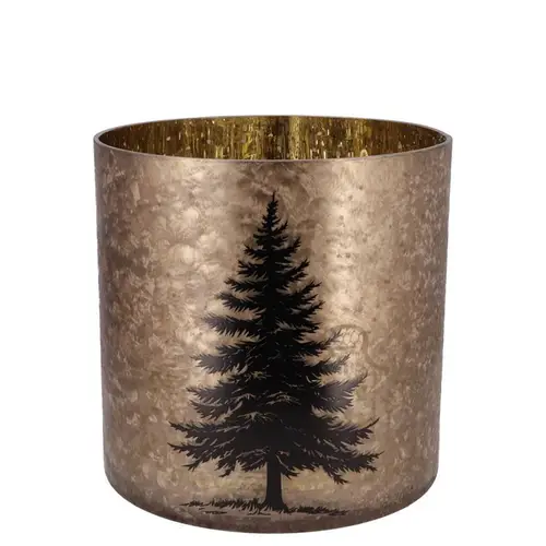 Glas Teelicht Ruby Baum gold 15x15cm