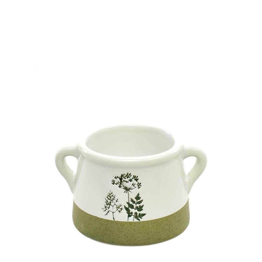 Keramik Übertopf Flowers weiss/grün D08.5cm H06.5cm 
