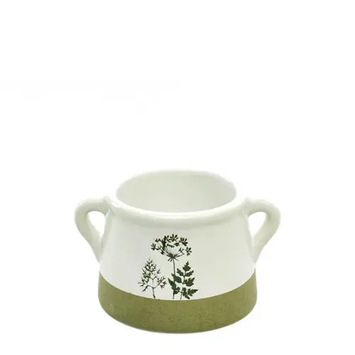 Keramik Übertopf Flowers weiss/grün D08.5cm H06.5cm 