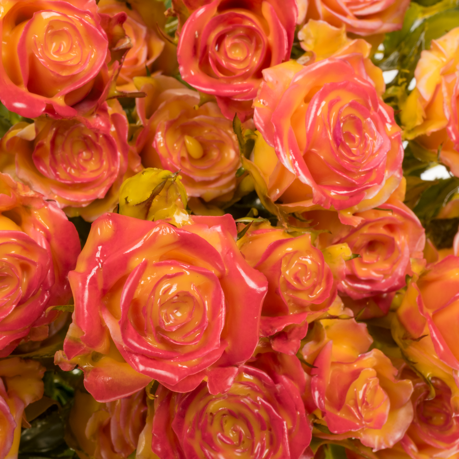 Rose verzweigt rot/gelb Wachs 60cm
