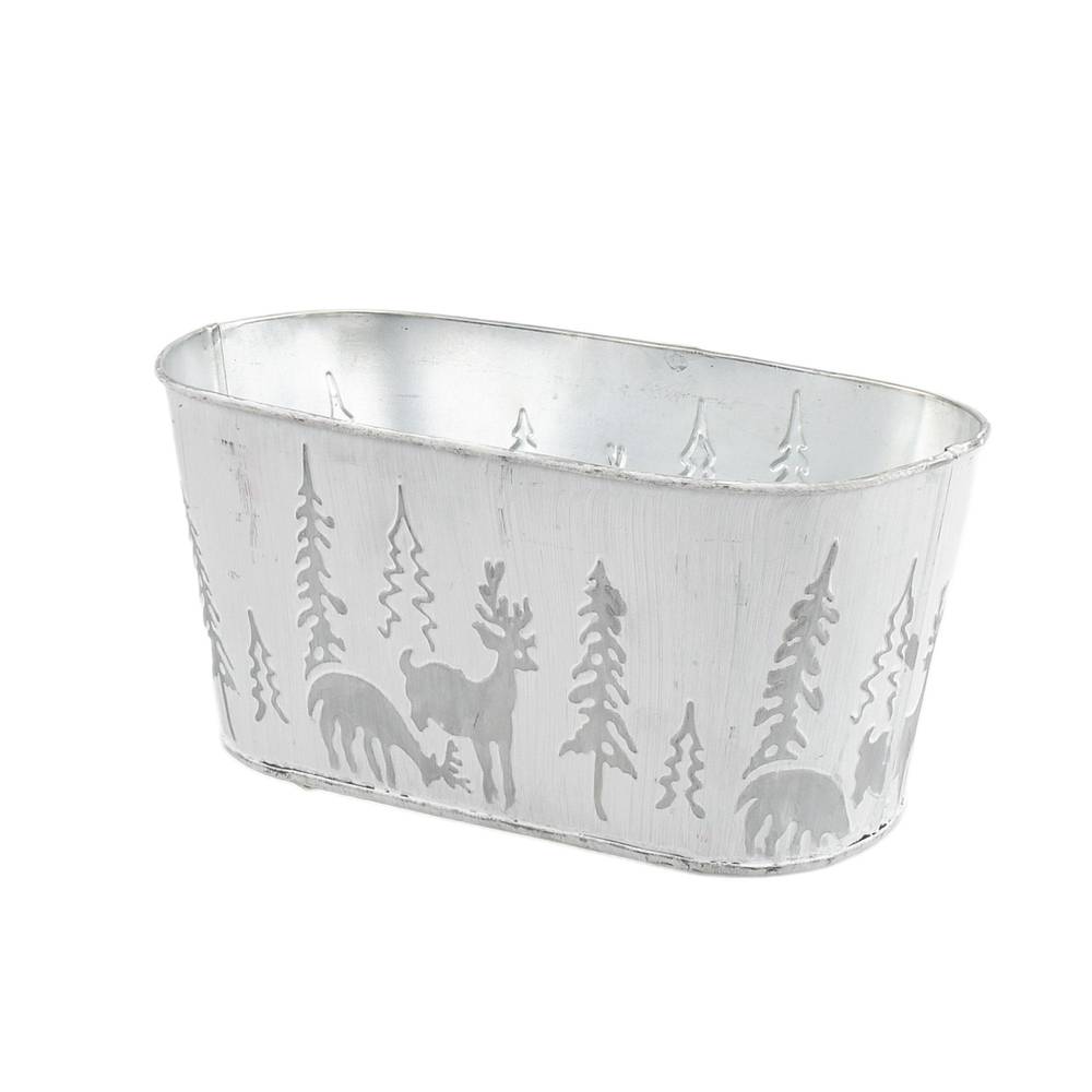 Zink Übertopf X-mas silber 21.5x11x10.5cm