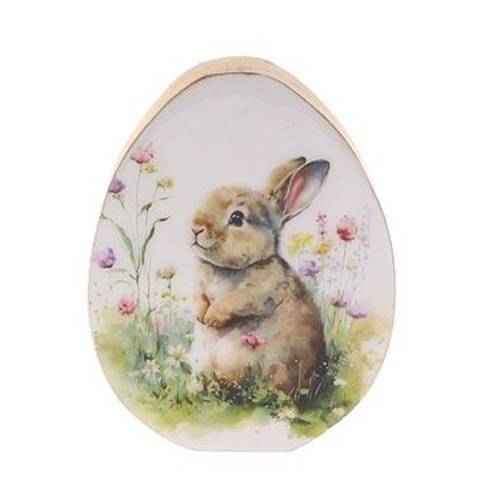 Ei Kaninchen auf Holz D15cm H19cm