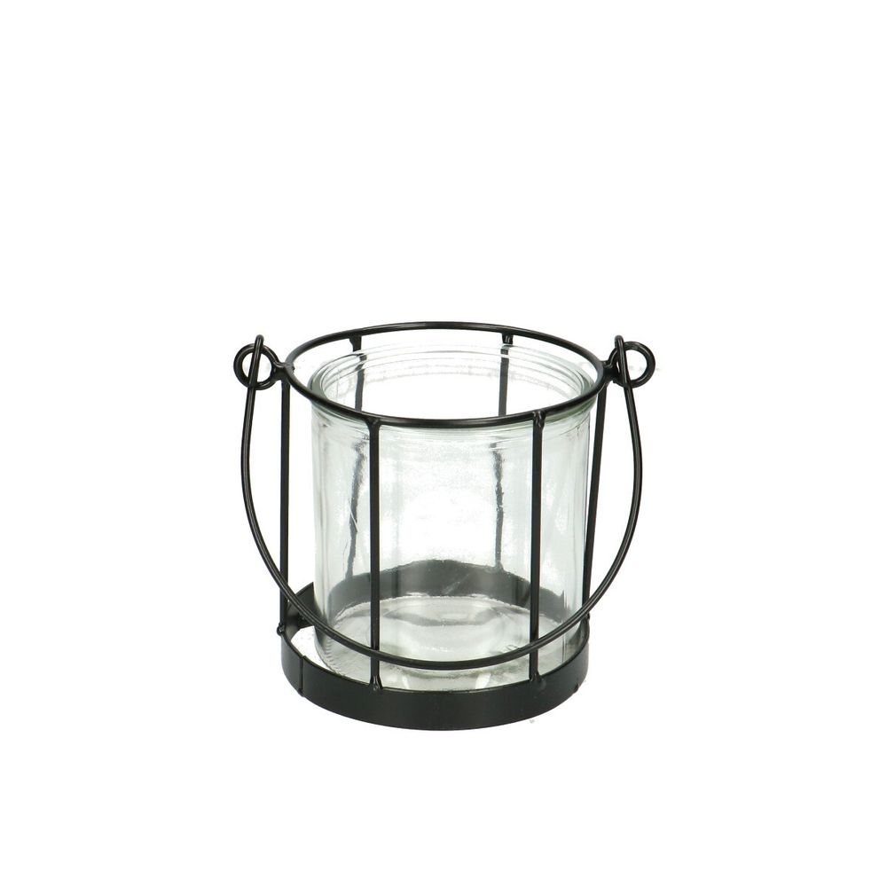 Laterne Metall+Glas schwarz D10/11cm H10.5cm