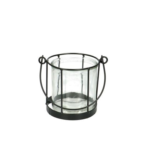 Laterne Metall+Glas schwarz D10/11cm H10.5cm