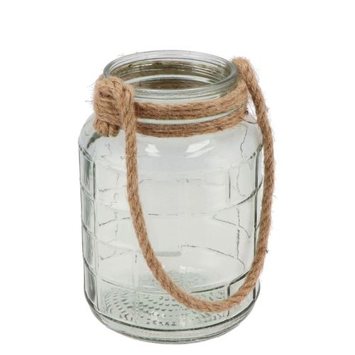 Glas Windlicht Mykonos mit Seil D16cm H23cm