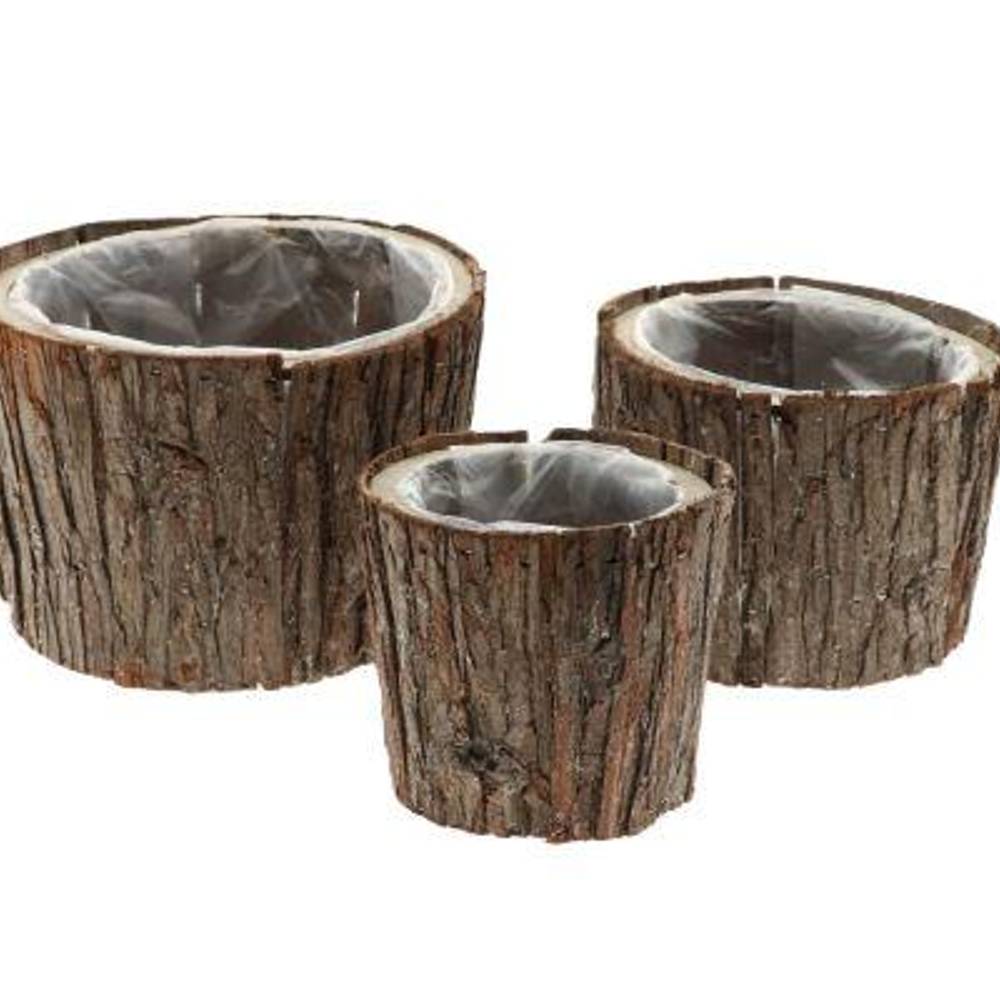 Rinde Übertopf 3/Set natur D26cm H20cm