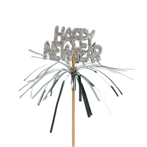 Happy New Year auf Stab Silber 7cm L50cm