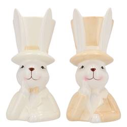Keramik Hase mit Hut mix braun 12x14x25cm