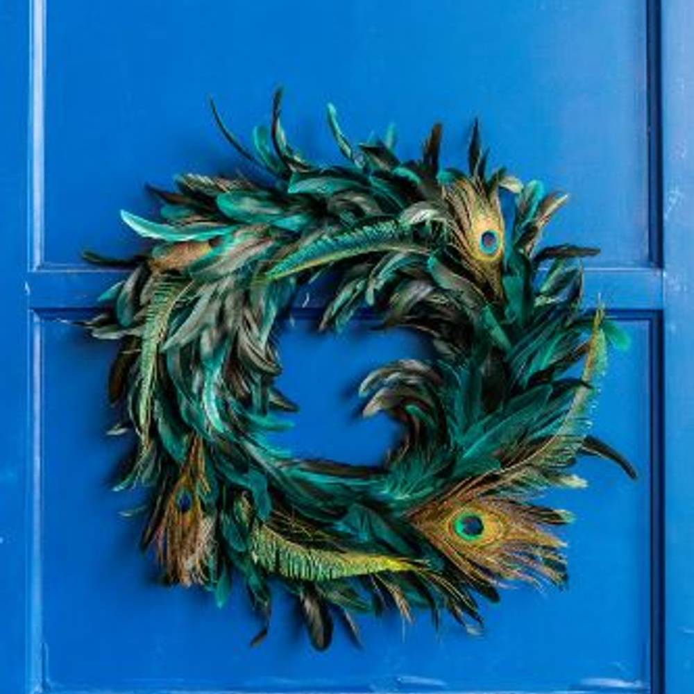 Kranz Pfauenfeder blau D55cm